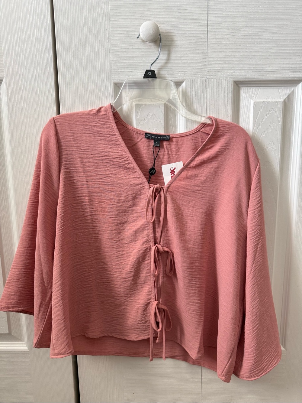 Ava & Viv Dusty Rose Tie-Front V-Neck Tunic Top